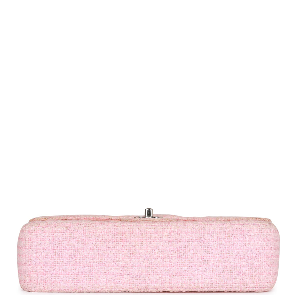 Chanel Vintage Medium Classic Double Flap Bag Pink Tweed Silver Hardware