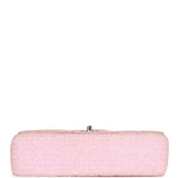 Chanel Vintage Medium Classic Double Flap Bag Pink Tweed Silver Hardware