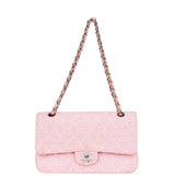 Chanel Vintage Medium Classic Double Flap Bag Pink Tweed Silver Hardware
