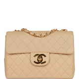 Chanel Vintage Jumbo Flap Bag Beige Lambskin Gold Hardware