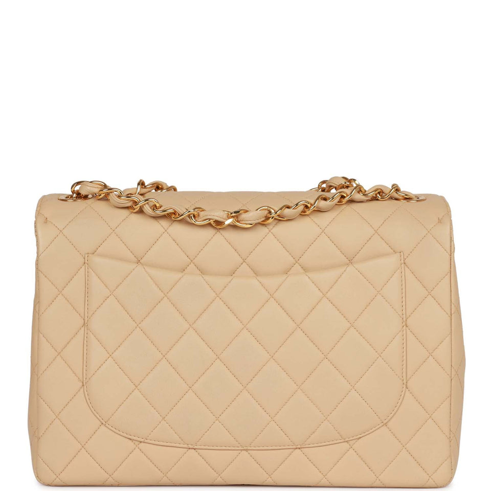 Chanel Vintage Jumbo Flap Bag Beige Lambskin Gold Hardware