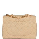 Chanel Vintage Jumbo Flap Bag Beige Lambskin Gold Hardware