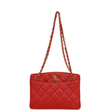 Chanel Vintage Mini Chain Tote Bag Red Lambskin Gold Hardware