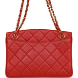 Chanel Vintage Mini Chain Tote Bag Red Lambskin Gold Hardware