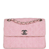 Chanel Vintage Classic Mini Flap Bag Pink Tweed Silver Hardware