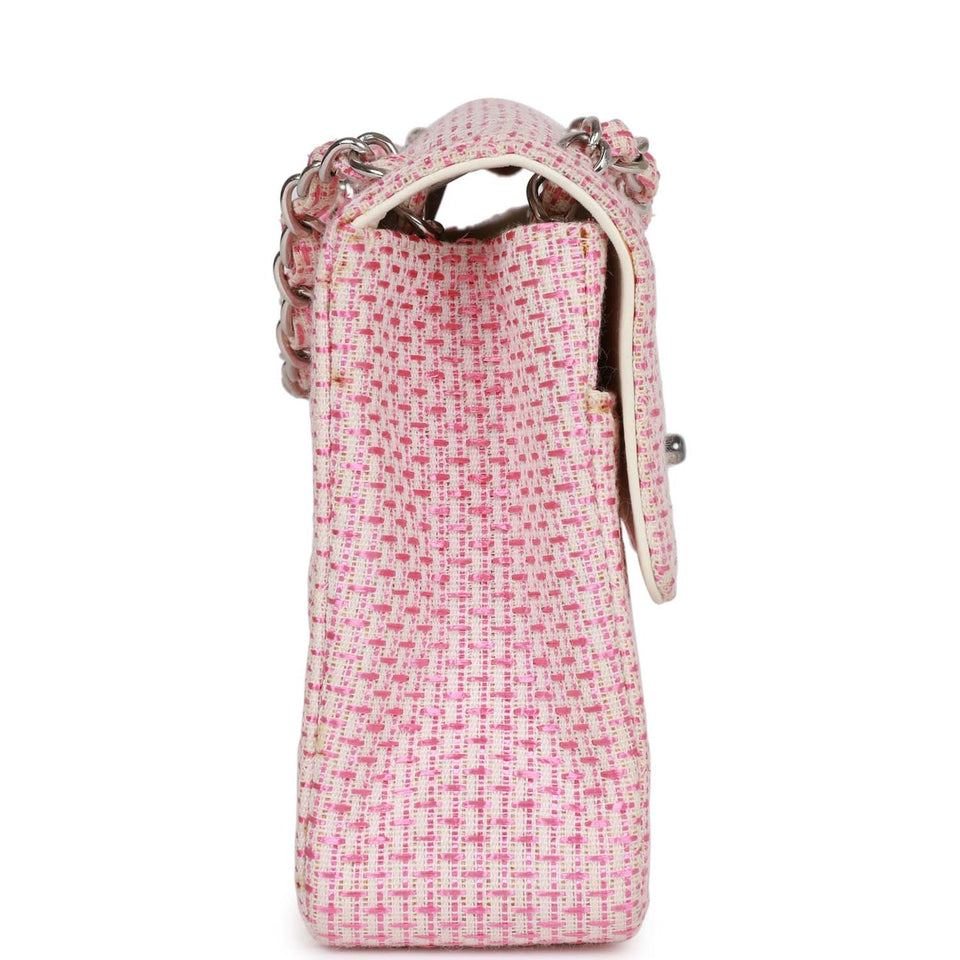 Chanel Vintage Classic Mini Flap Bag Pink Tweed Silver Hardware