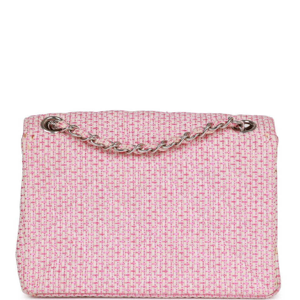 Chanel Vintage Classic Mini Flap Bag Pink Tweed Silver Hardware