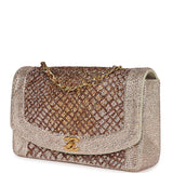 Custom Swarovski Crystal Chanel Vintage Medium Diana Flap Bag Beige Lambskin Gold Hardware