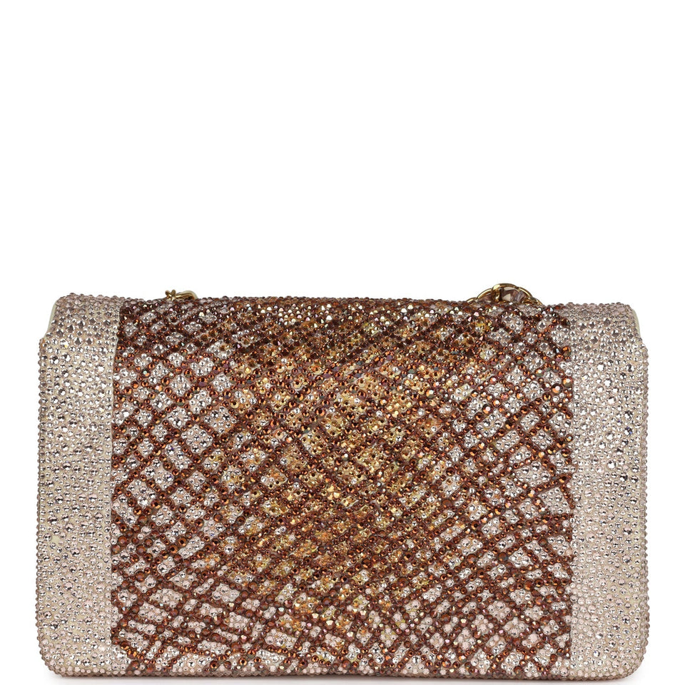 Custom Swarovski Crystal Chanel Vintage Medium Diana Flap Bag Beige Lambskin Gold Hardware