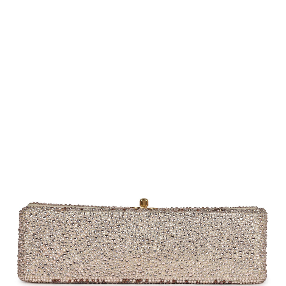Custom Swarovski Crystal Chanel Vintage Medium Diana Flap Bag Beige Lambskin Gold Hardware