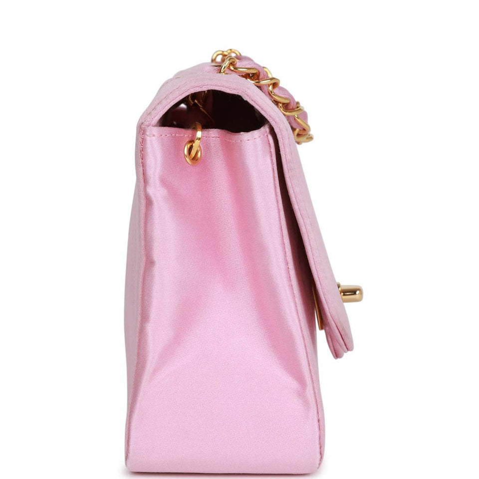 Chanel Vintage Small Flap Bag Pink Satin Gold Hardware