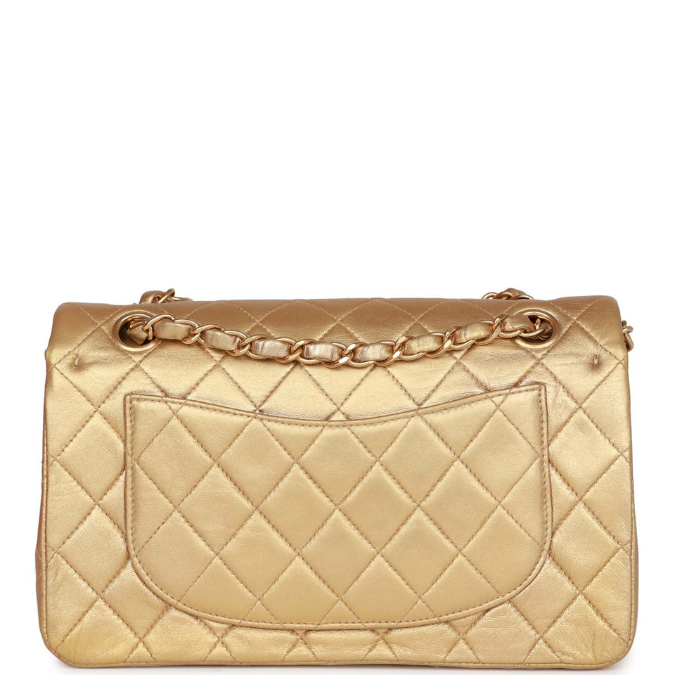 Chanel Vintage Small Classic Double Flap Bag Gold Metallic Lambskin Gold Hardware