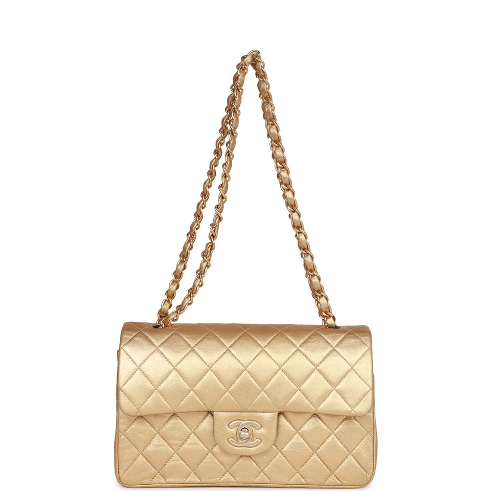 Chanel Vintage Small Classic Double Flap Bag Gold Metallic Lambskin Gold Hardware
