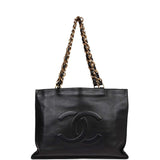 Chanel Vintage CC Chain Shopping Tote Bag Black Lambskin Gold Hardware