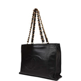 Chanel Vintage CC Chain Shopping Tote Bag Black Lambskin Gold Hardware