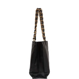 Chanel Vintage CC Chain Shopping Tote Bag Black Lambskin Gold Hardware
