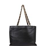 Chanel Vintage CC Chain Shopping Tote Bag Black Lambskin Gold Hardware