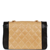 Chanel Vintage Medium Diana Flap Bag Black and Beige Lambskin Gold Hardware