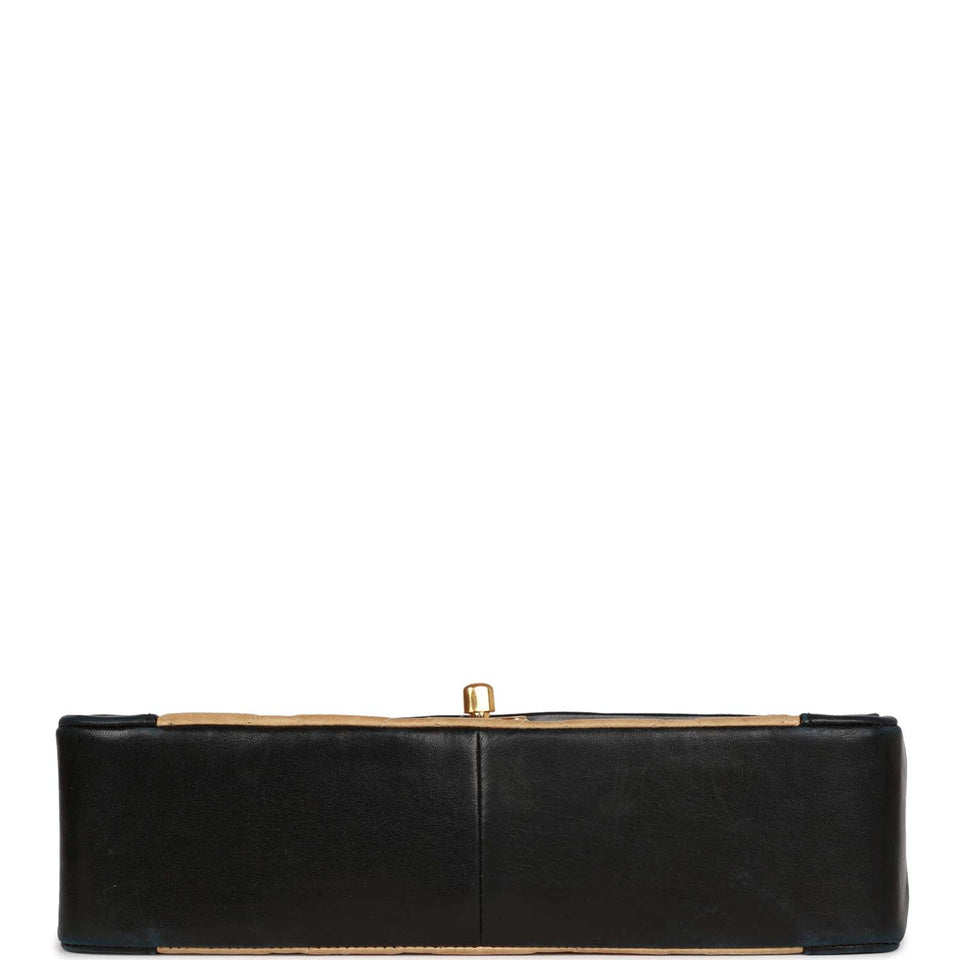 Chanel Vintage Medium Diana Flap Bag Black and Beige Lambskin Gold Hardware
