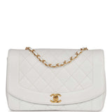 Chanel Vintage Medium Diana Flap Bag White Lambskin Gold Hardware