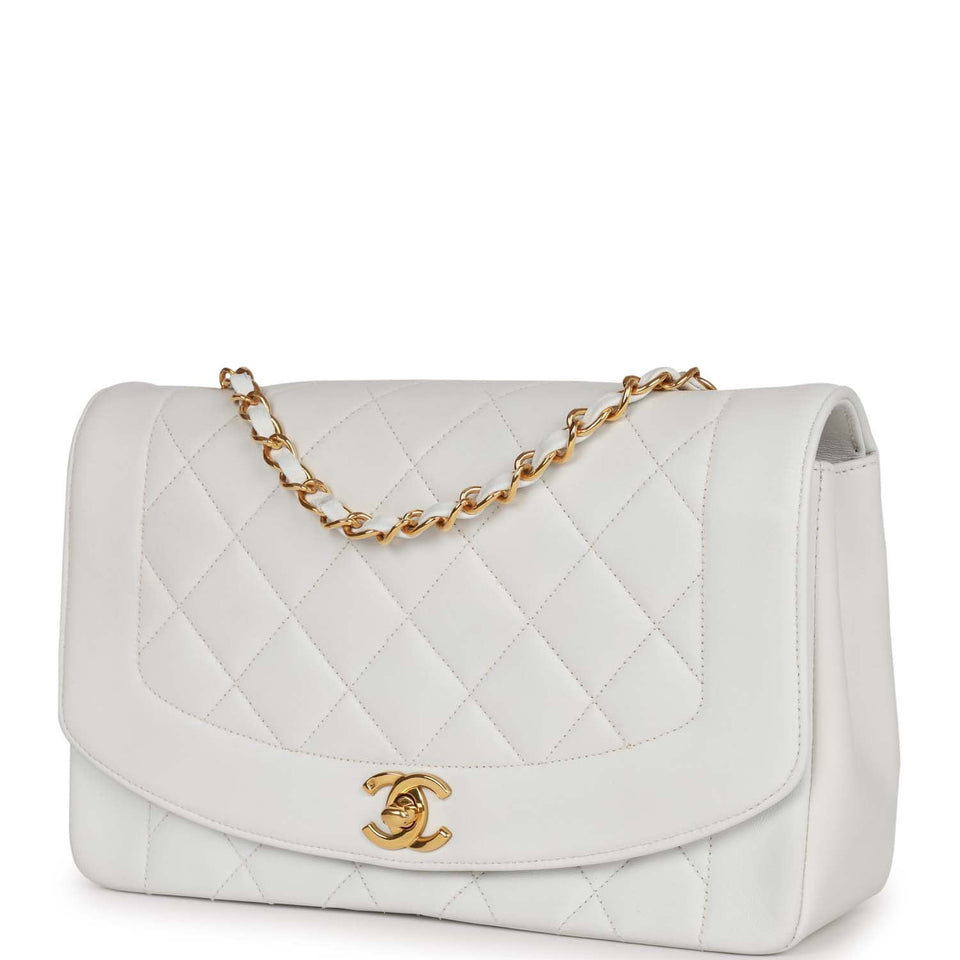 Chanel Vintage Medium Diana Flap Bag White Lambskin Gold Hardware