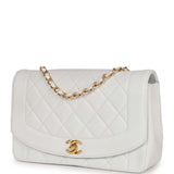 Chanel Vintage Medium Diana Flap Bag White Lambskin Gold Hardware