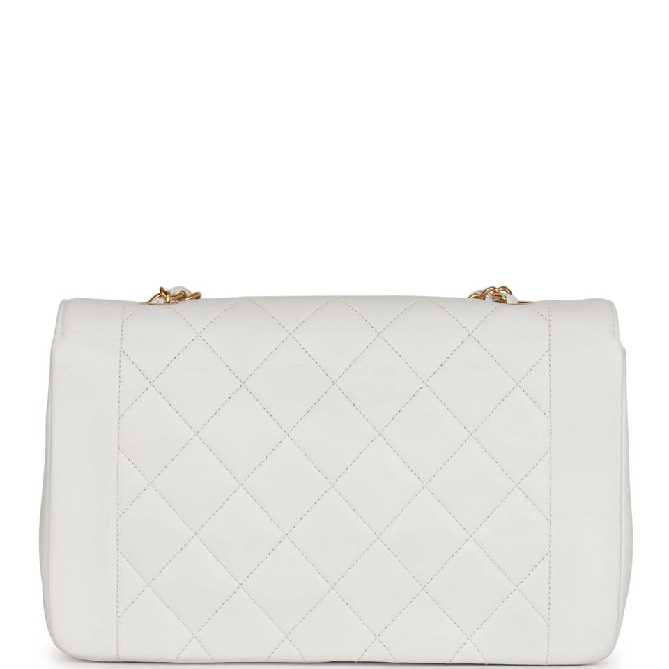 Chanel Vintage Medium Diana Flap Bag White Lambskin Gold Hardware
