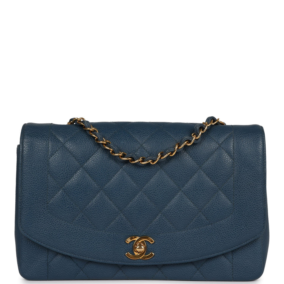 Chanel Vintage Medium Diana Flap Bag Blue Caviar Gold Hardware