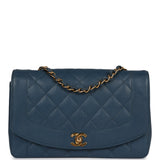 Chanel Vintage Medium Diana Flap Bag Blue Caviar Gold Hardware