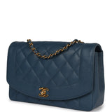 Chanel Vintage Medium Diana Flap Bag Blue Caviar Gold Hardware