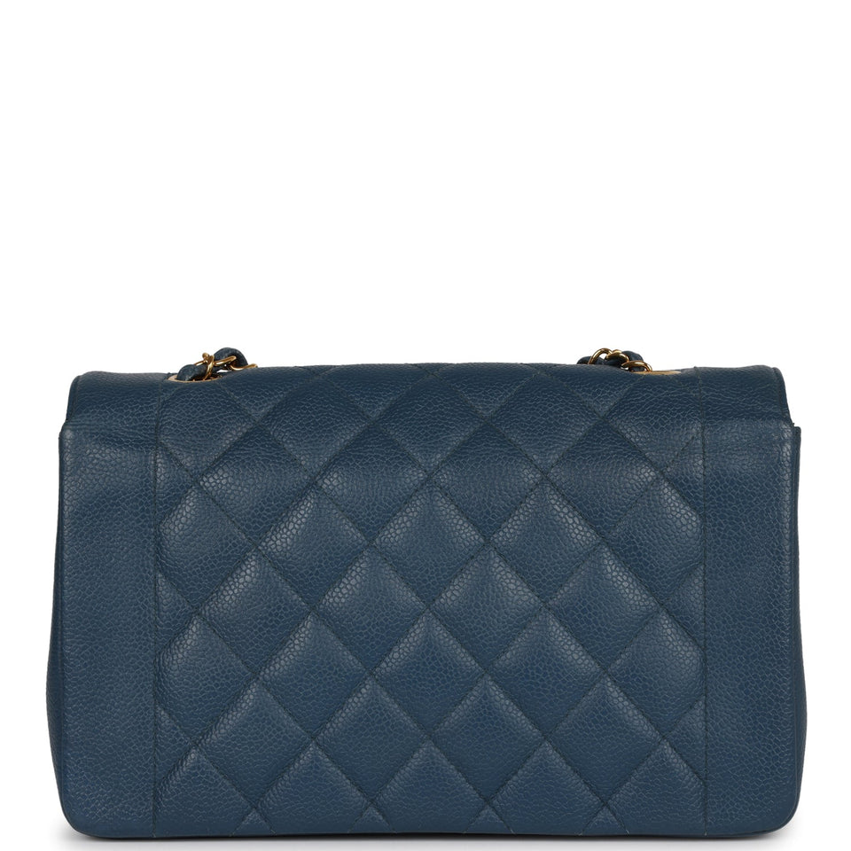 Chanel Vintage Medium Diana Flap Bag Blue Caviar Gold Hardware