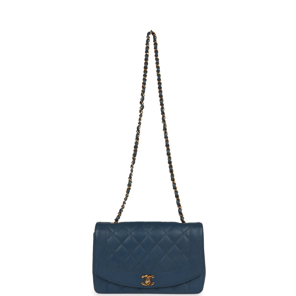 Chanel Vintage Medium Diana Flap Bag Blue Caviar Gold Hardware