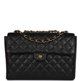 Chanel Vintage Jumbo Classic Single Flap Bag Black Caviar Gold Hardware