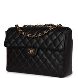Chanel Vintage Jumbo Classic Single Flap Bag Black Caviar Gold Hardware