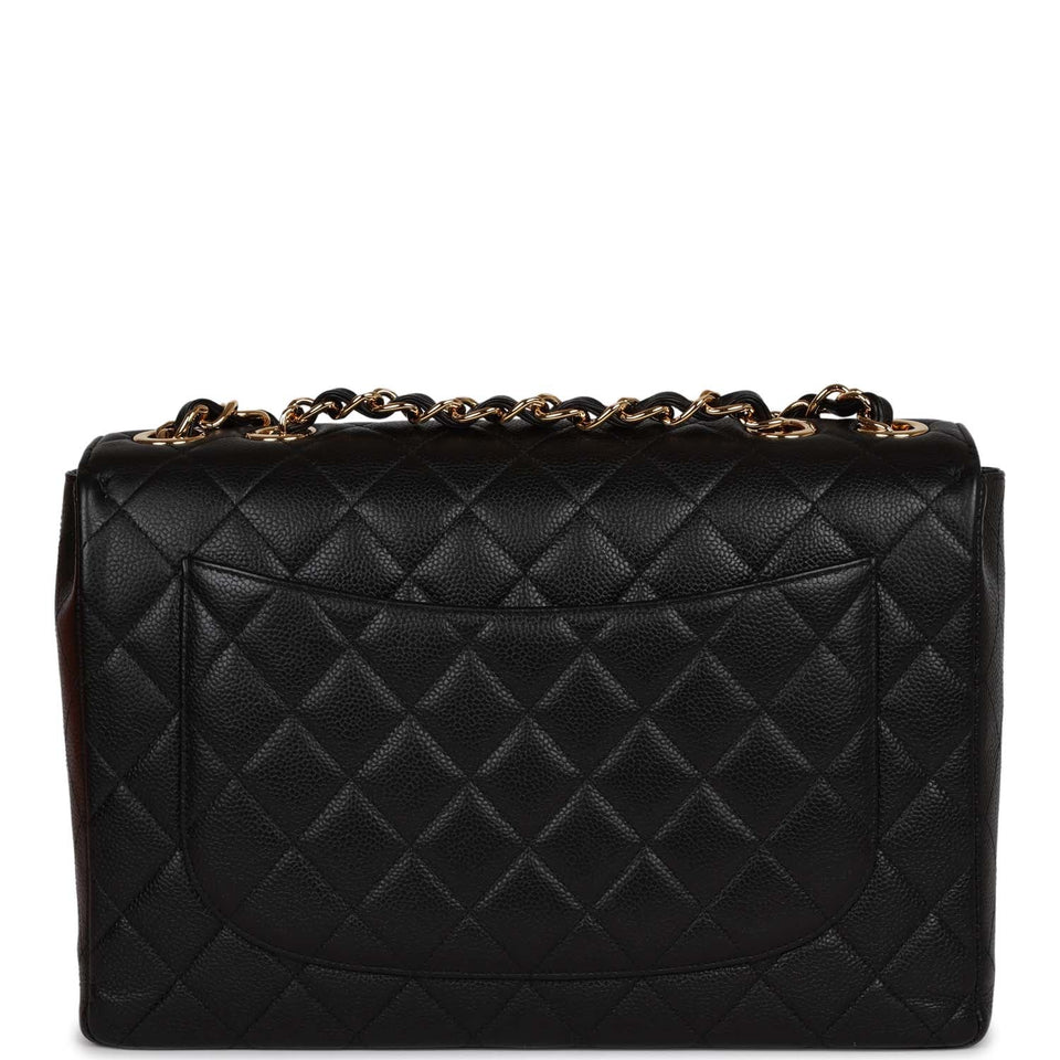Chanel Vintage Jumbo Classic Single Flap Bag Black Caviar Gold Hardware