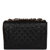 Chanel Vintage Jumbo Classic Single Flap Bag Black Caviar Gold Hardware