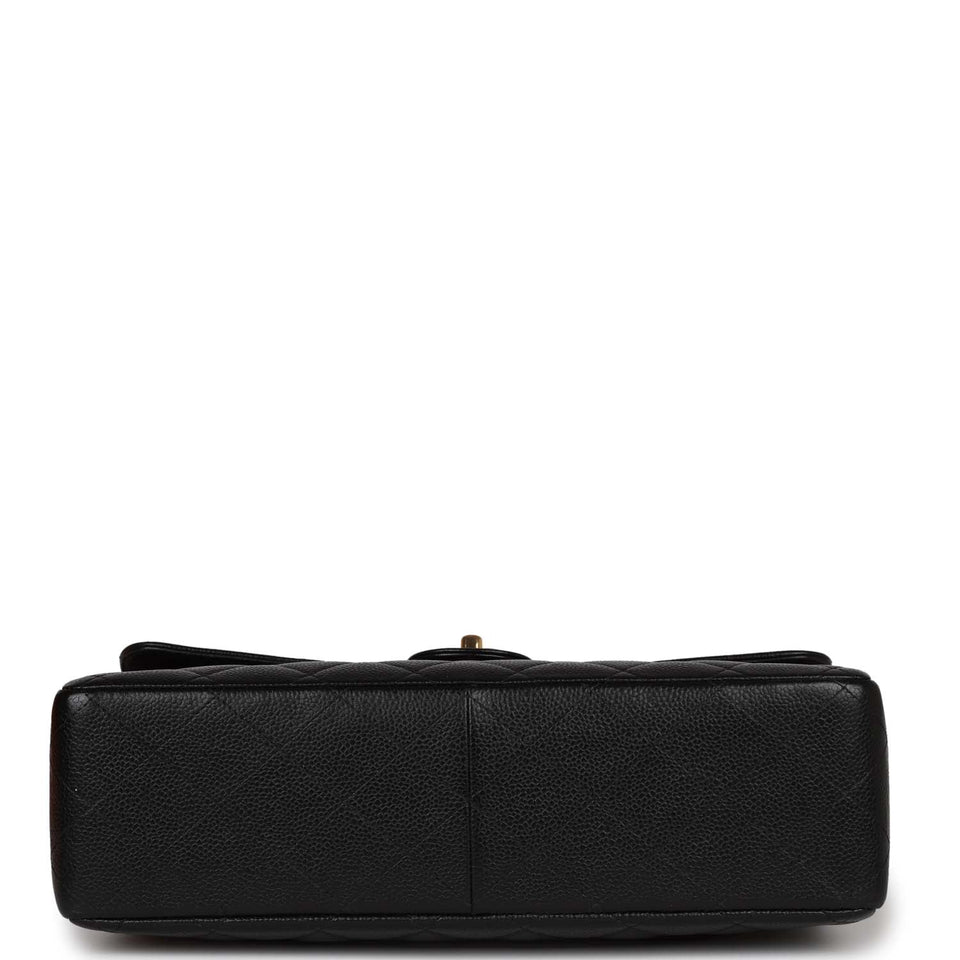 Chanel Vintage Jumbo Classic Single Flap Bag Black Caviar Gold Hardware