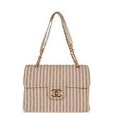 Chanel Vintage XXL Travel Flap Bag Striped Linen Gold Hardware