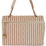 Chanel Vintage XXL Travel Flap Bag Striped Linen Gold Hardware