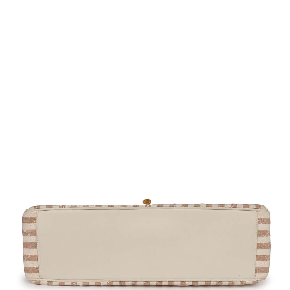 Chanel Vintage XXL Travel Flap Bag Striped Linen Gold Hardware