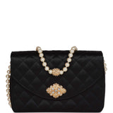 Chanel Vintage Gripoix Pearl Chain Bag Black Satin Gold Hardware