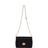 Chanel Vintage Gripoix Pearl Chain Bag Black Satin Gold Hardware