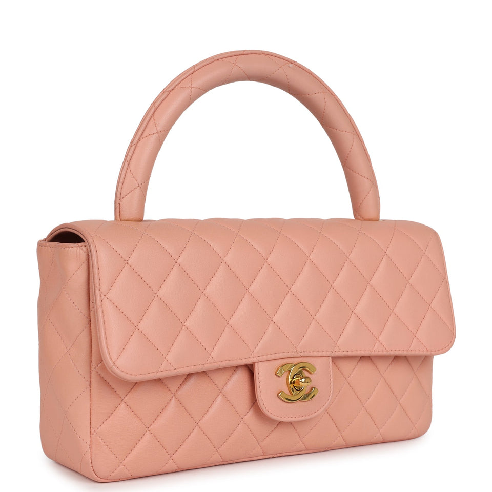 Chanel Vintage Kelly Parent and Child Flap Bag Set Pink Lambskin Gold Hardware