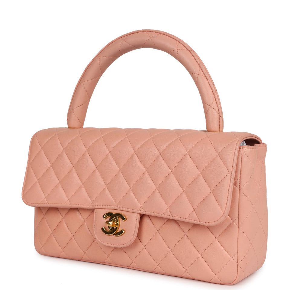 Chanel Vintage Kelly Parent and Child Flap Bag Set Pink Lambskin Gold Hardware