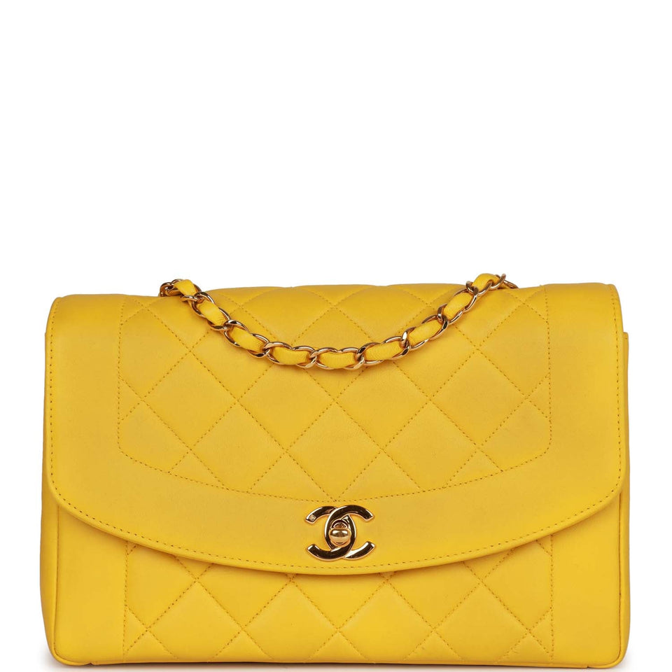 Chanel Vintage Medium Diana Flap Bag Yellow Lambskin Gold Hardware