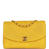 Chanel Vintage Medium Diana Flap Bag Yellow Lambskin Gold Hardware