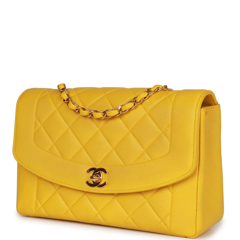 Chanel Vintage Medium Diana Flap Bag Yellow Lambskin Gold Hardware