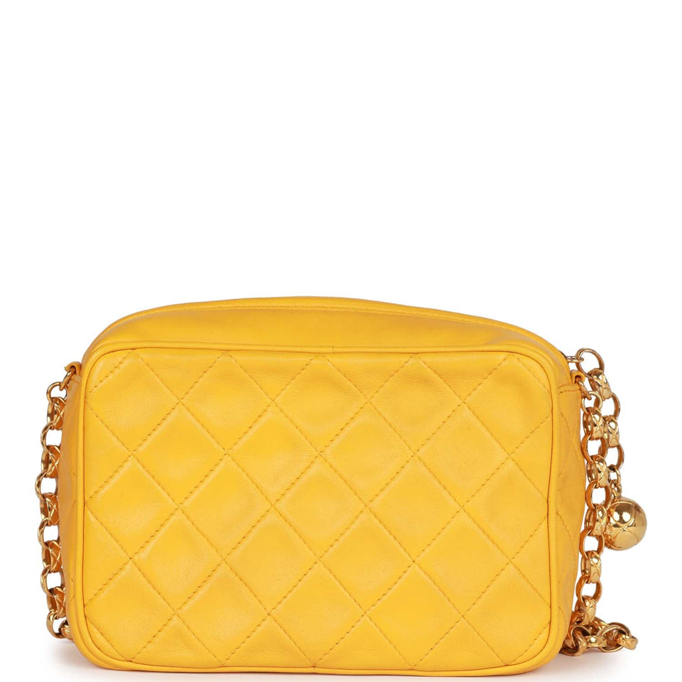 Chanel Vintage Knotted Camera Bag Yellow Lambskin Gold Hardware