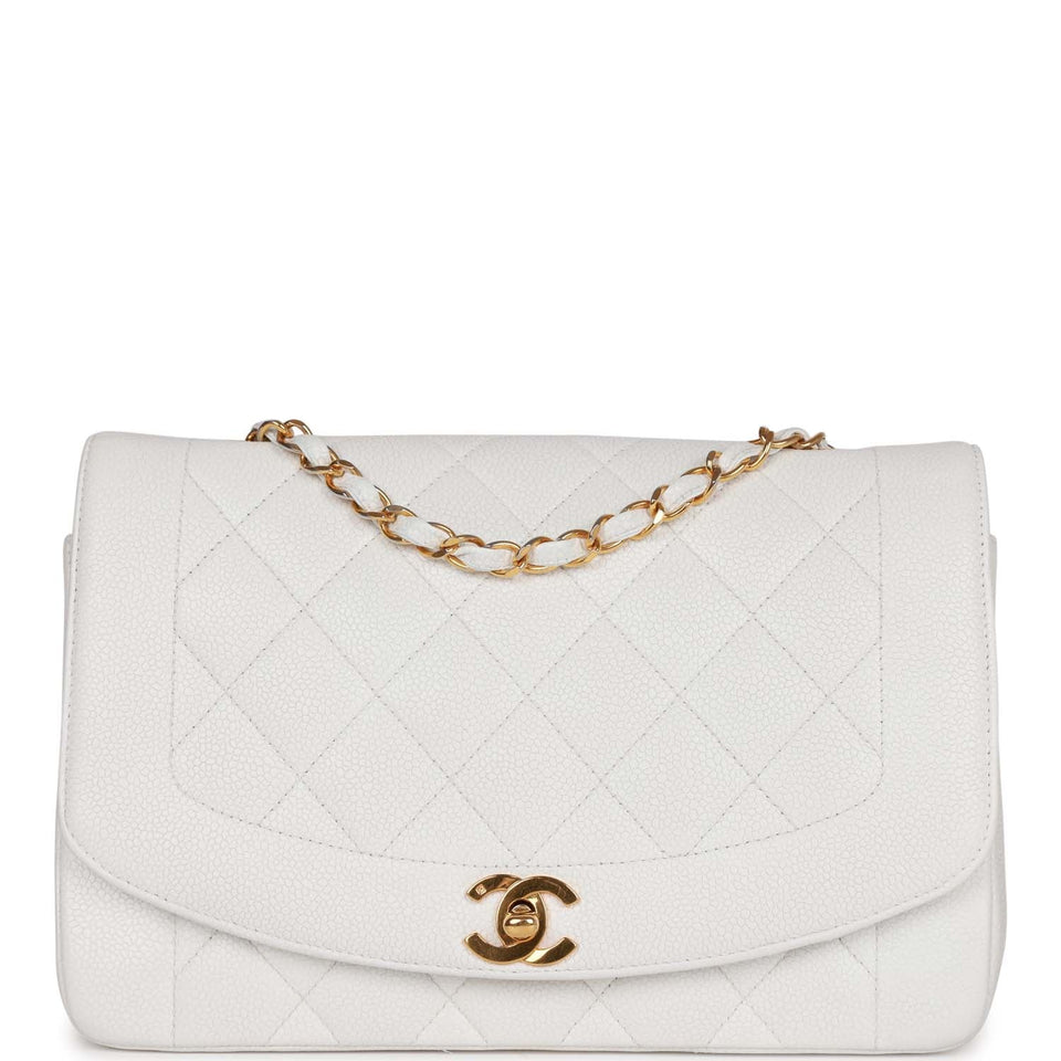 Chanel Vintage Medium Diana Flap Bag White Caviar Gold Hardware