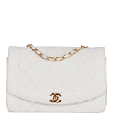 Chanel Vintage Medium Diana Flap Bag White Caviar Gold Hardware